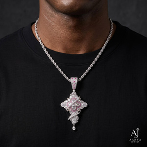 Collier pendentif croix personnalisé serti de moissanite VVS, en argent sterling 925 plaqué or rose, bijoux de fête hip-hop - Product Image 5