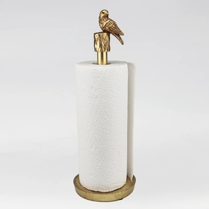 Vintage Brass <b>Bird</b> Paper Towel Holder - Decorative Nature-Themed Kitchen Roll <b>Stand</b> with Songbird Finial - Product Image 1