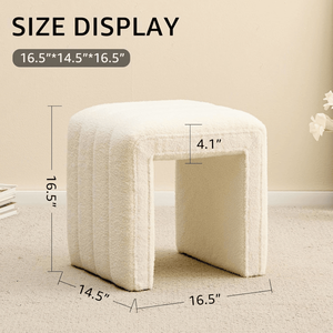 Modern White Teddy Velvet Ottoman Footrest <b>Vanity</b> <b>Stool</b> or Shoe Bench for Makeup Room or Living Room Entryway - Product Image 5