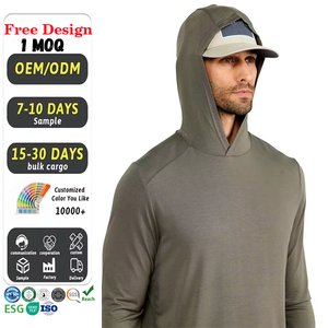 Chemise de pêche à manches longues pour homme, couleur olive, à capuche, UPF 50, anti-UV, couleur unie, pull-over, 100% polyester, vêtements d'extérieur - Product Image 3