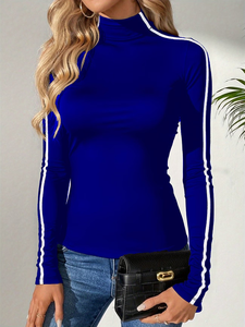 Pull à col rond pour femme, printemps automne, couleurs contrastées, t-shirt décontracté à manches longues, 100% coton biologique - Product Image 5