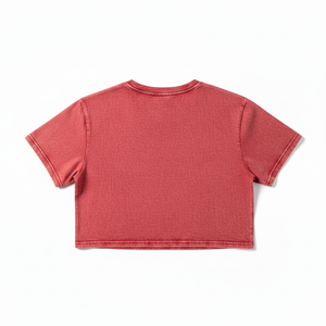 T-shirt court en coton 100% 240g, coupe ample, col rond, couleur unie, délavé à l'acide rouge vintage, broderie décontractée d'été en tissu éponge - Product Image 2