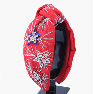 Diadema Elegante y Estilosa con Diseño de Estrella de Fuegos Artificiales, Roja, Acolchada con Pedrería, para el Día de América, Diadema Festiva Nacional, Cómoda de Usar - Product Image 1