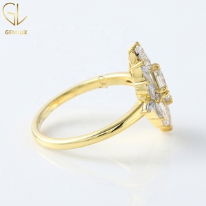 Asscher Cut Moissanite Diamond Cluster <b>Ring</b>, Vintage Style <b>Ring</b>, 14k Gold Floral Halo Cluster Engagement <b>Ring</b> For Women - Product Image 4