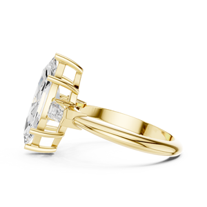 Elegante Anillo de Oro Amarillo de 14K con Diamante Cultivado en Laboratorio Certificado por IGI, Corte Marquesa de 3 CT y Corte Baguette Lateral, para Aniversario, Boda o Compromiso - Product Image 4