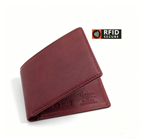 Hot Item Castello Men's Bi-fold Card <b>Wallet</b> Brown Slim Minimalist Embossed Logo Genuine Leather RFID Short Length Polyester - Product Image 2