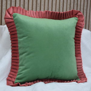 Elegant Green Velvet Ruffle <b>Throw</b> Pillow Cover Luxury Sofa Cushion Cover Home Decor Wholesale Manufacturer Cushion Supplier - Product Image 1