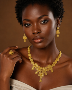 Fashion Gold Plated Premium Flower Design African Jewelry Set for Wedding and Party Wear Fashion Necklace - Product Image 3