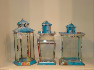 โคมไฟโลหะและแก้วทำมือ ลายสีน้ำเงิน สำหรับตกแต่งภายนอกอาคาร - Product Image 4