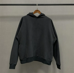 Sweat à capuche surdimensionné gris foncé sans cordon, coupe ample, en molleton bouclette 100 % coton 500 g/m², délavé à l'acide, avec logo personnalisé, vente en gros - Product Image 5