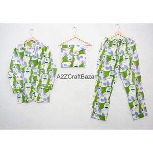 Conjunto de ropa de dormir floral romántica de algodón de manga larga para mujer, traje de pijama de dos piezas de tela suave y transpirable, cintura elástica, verano - Product Image 4