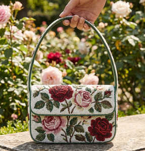 Sac à bandoulière rectangulaire léger brodé de fleurs et de papillons perlés faits à la main avec chaîne détachable - Product Image 5