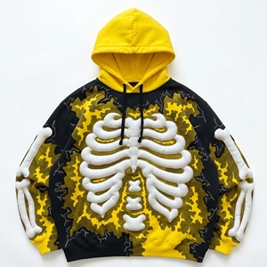 Sweat-shirt à capuche pour homme Dumela, imprimé squelette en relief, coupe ample, jaune, noir, camouflage, streetwear, vêtements d'automne - Product Image 1