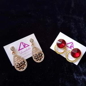 Fashion Jewelry Set Designer Red Stud Earrings & Golden Earrings Combo - Product Image 1