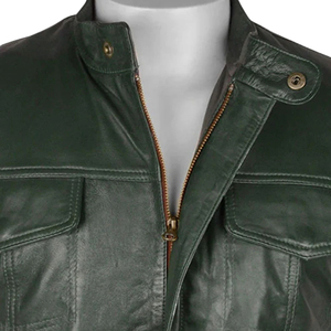 Men's Genuine Leather Vest Sleeveless Biker <b>Waistcoat</b> Stand Collar with Front Pockets - Product Image 5