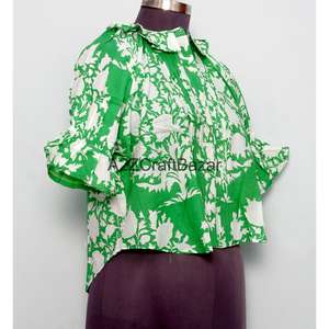 Magnifiques hauts en coton 100% à motifs floraux vintage pour femmes, hauts décontractés respirants, vêtements d'été à la mode, fabriqués en coton doux - Product Image 5