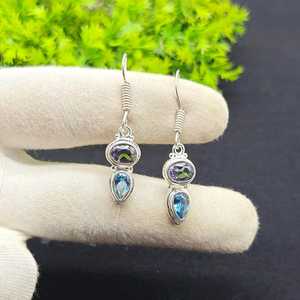 Pendientes Colgantes de Amatista y Topacio Azul NG-033 de Nikhil Gems, Plata de Ley 925, Joyería Vintage Oxidada, Regalo para Mujer - Product Image 4