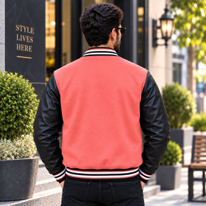 <b>Men</b> Varsity Jacket, HBCU Letterman Jacket coral <b>black</b>, Custom College Bomber Jacket, Leather Sleeve Varsity <b>Coat</b> - Product Image 4