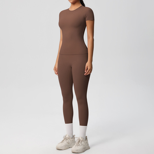 Ensemble de yoga 2 pièces sans bretelles pour femmes, respirant, imprimé, manches courtes, taille haute, longueur intégrale, vêtements de sport sans couture - Product Image 5