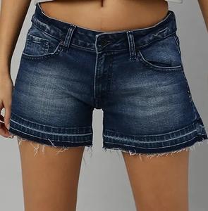 Shorts en jean pour femmes, service OEM, en coton, nouveau style, taille haute, coupe droite, bleu foncé, unisexe - Product Image 3
