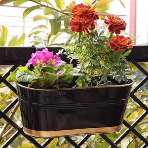 Railing Planters for Balcony Hanging Pots <b>Wall</b> Hanging <b>Decorative</b> Vertical Garden Planters Eco-Friendly Metal Pack 1 (Black) - Product Image 1