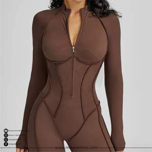 Combinaison de sport chic à fermeture éclair frontale, effet seconde peau, une pièce, dos nu, respirante, pour le yoga et le fitness, ensemble décontracté pour l'entraînement hivernal - Product Image 3