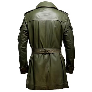 Veste de terrain en laine et cuir vert olive pour homme, col mandarin, longueur mi-longue, style safari, séchage rapide, écologique, vêtements d'extérieur - Product Image 5