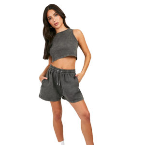 Nuevos Pantalones Cortos de Felpa Francesa para Mujer, Estilo Jogger, Color Sólido, Estilo Urbano, Efecto Desgastado por el Sol, Lavado Ácido Vintage - Product Image 1