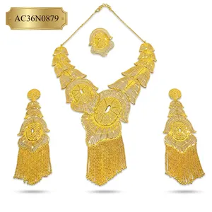Collares de latón chapados en oro de 24 quilates con borlas, estilo nigeriano, bohemio, geométrico, para boda, conjunto de collar nupcial para mujer. - Product Image 2
