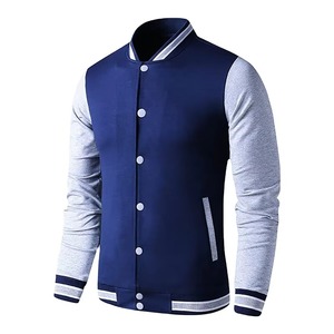 Custom Navy Blue Heather Grey Fleece Varsity <b>Jacket</b> Men Letterman Baseball <b>Jacket</b> OEM ODM Manufacturer - Product Image 1