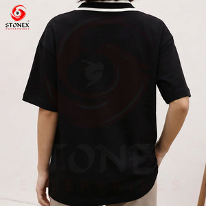 Camiseta Polo Negra Extra Grande para Mujer, Algodón Premium, Corte Holgado, Ropa Urbana de Moda, Fabricante de Ropa con Logotipo Personalizado - Product Image 3