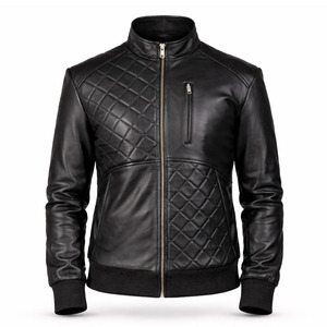 SAAR INDUSTRIES Unisex Blue Genuine <b>Leather</b> Classic Zip <b>Winter</b> Motorcycle Bomber <b>Jacket</b> Waterproof Windproof Eco-Friendly - Product Image 1
