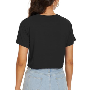 T-shirt court noir pour femme, manches courtes, col rond, couleur unie, style décontracté, tissu jersey 100% coton, à porter au printemps et en été - Product Image 3