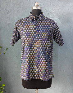 เสื้อเชิ้ตแขนสั้นลายดอกไม้ผู้ชาย ผ้าฝ้ายลำลอง ปกคอพับ ผ้าฝ้าย 100% ผ้าทอระบายอากาศสำหรับฤดูร้อน - Product Image 4
