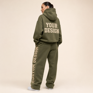 Conjunto de Sudadera con Hombros Caídos y Pantalones de Chándal de Forro Polar Cepillado con Dobladillo y Puños Acanalados, Bordado 3D Personalizado, Marca Privada, Novedad - Product Image 2