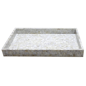 Plateau rond en nacre fait main, incrustation MOP, plateau de service décoratif, mosaïque florale, plateau de table basse ou ottoman, vente en gros - Product Image 3