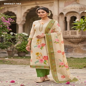 Última Colección de Kurti-Pant y Dupatta de Diseño Moderno en Algodón Lilan con Estampado Digital y Trabajo Manual, Proveedor Mundial - Product Image 1