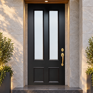 Porte intérieure moderne en bois massif noir avec panneaux en verre dépoli et poignée en laiton pour chambre de villa GA-05G - Product Image 1
