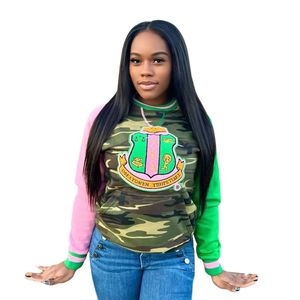 Sudadera de Cuello Redondo Chenille AKA, Diseño Camuflaje Verde, Rosa y Blanco, Letra Bordada, Estilo Casual, Unisex para Mujer - Product Image 5