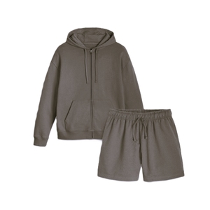 Ensemble sweat à capuche et short en coton uni personnalisable pour femme – Vêtements décontractés respirants de haute qualité pour femme - Product Image 5