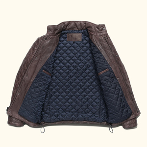 <b>Leather</b> <b>Jacket</b> OEM Custom Design Stand Collar Vintage Quilted <b>Leather</b> <b>Jacket</b> Outdoor Autumn <b>Long</b> Sleeve Genuine <b>Leather</b> <b>Jacket</b> - Product Image 3
