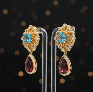 Colorful Multi Stone Multi Size Earring 925 <b>Sterling</b> <b>Silver</b> 18K Gold Plated with CZ 5 Inch Earrings Earrings Everyday Wear - Product Image 5