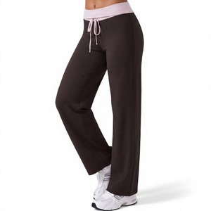 Pantalones de yoga para mujer, pantalones informales de pierna recta con cordón en la cintura media, pantalones elásticos con bloques de color para fitness - Product Image 2