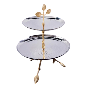 Support de service en métal blanc de haute qualité, support à 2 niveaux avec accent floral doré, présentoir décoratif pour aliments et desserts - Product Image 4