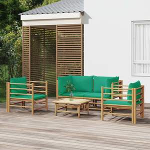Set Lounge da Giardino in Bambù Naturale con Cuscini in Poliestere Verde - Product Image 1