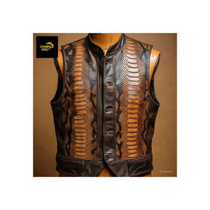 Chaleco de Cuero Grabado en Relieve para Hombre, Marca Champ King, Negro, Casual, Transpirable, Ecológico, con Cierre de Cremallera, para Invierno - Product Image 1