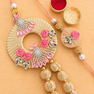 Ensemble Rakhi et Lumba pour Bhai Bhabhi, ensemble Rakhi Lumba en perles de créateur, Rakhi Bhaiya Bhabhi traditionnel, Rakhi fait main, cadeau Rakshabandhan - Product Image 2
