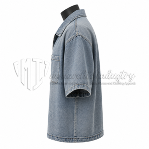 Camisa de Trabajo Casual de Manga Corta con Cierre Completo, de Mezclilla Azul Claro, Personalizada para Hombre, Primavera, Fabricante de Marca Privada ODM - Product Image 5