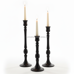 Soporte de vela de Metal decorativo de aluminio negro de lujo de diseño moderno soporte de estilo niquelado decoración del hogar de boda calidad de exportación - Product Image 1