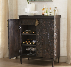 Mueble Bar de Madera de Caoba Maciza Tallado a Mano de Lujo, Mueble para Almacenamiento de Vino con Relieve, Exhibidor de Copas de Vino Moderno para el Hogar, Minimalista - Product Image 5